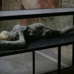 A victim from the tragic Pompei event on display.