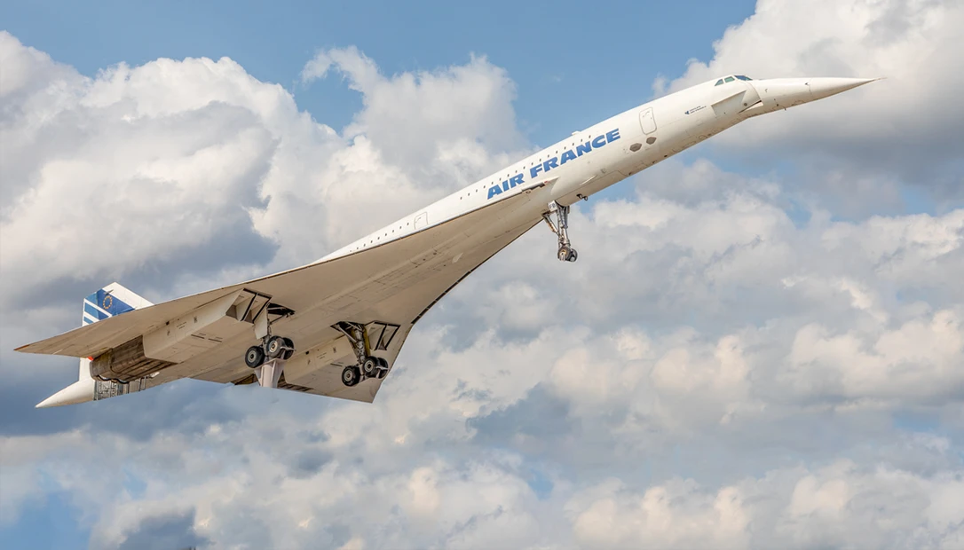 he sleek, needle-nosed icon of supersonic travel cruises above the clouds.